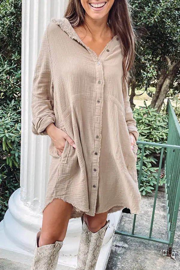 Button Pockets Shirt Mini Dress - Fashionpara