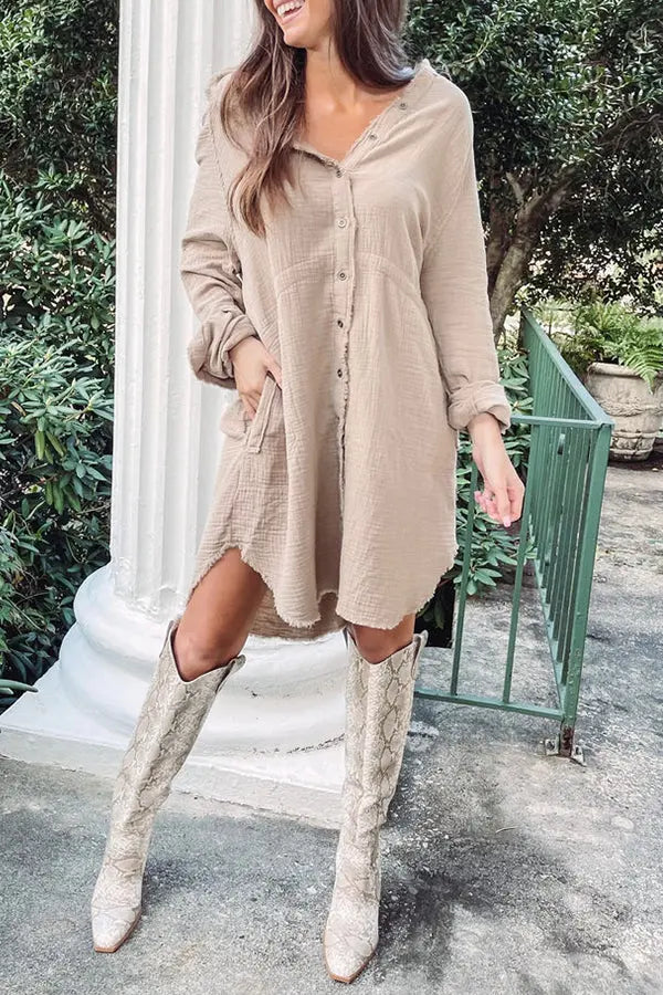 Button Pockets Shirt Mini Dress - Fashionpara