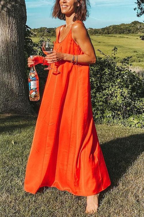 Linen Solid Pockets Slip Maxi Dress - Fashionpara