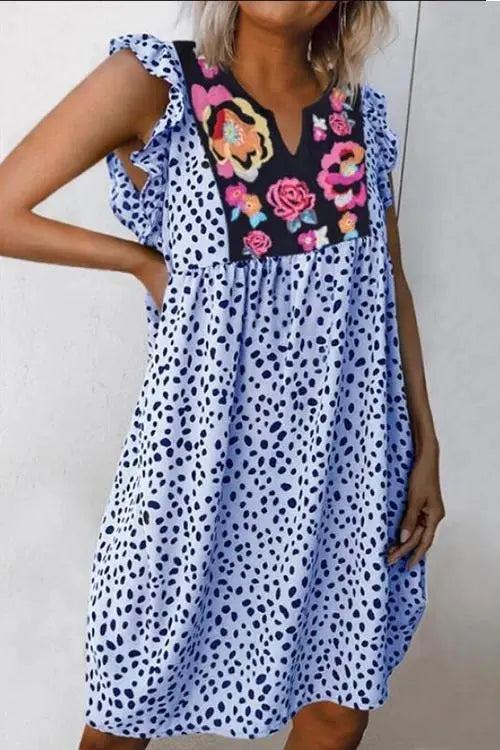 Floral Leopard Print Mini Dress - Fashionpara