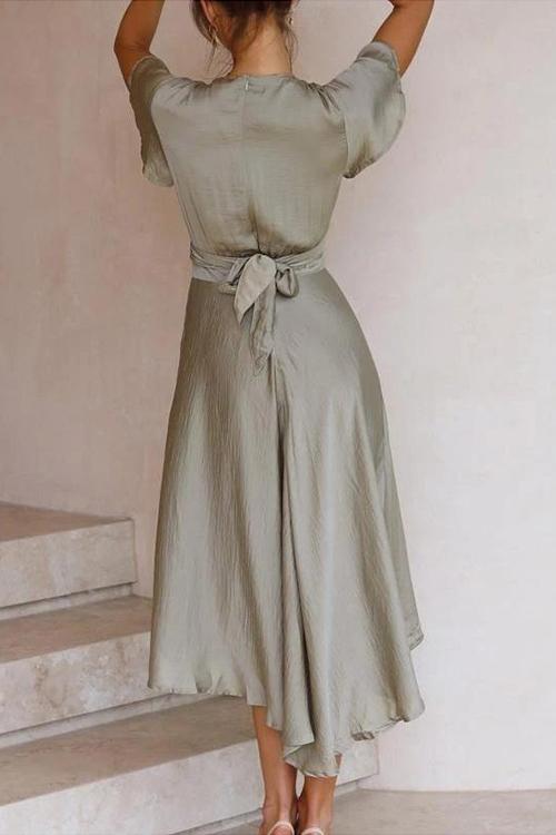 Irregularity Hem Knot Short Sleeve Dress - Fashionpara