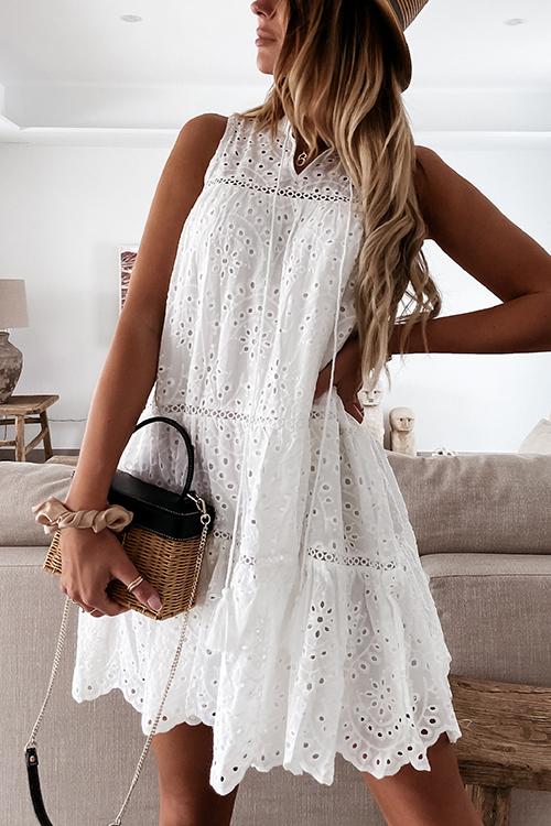 Hollow Ruffles Sleeveless Mini Dress - Fashionpara