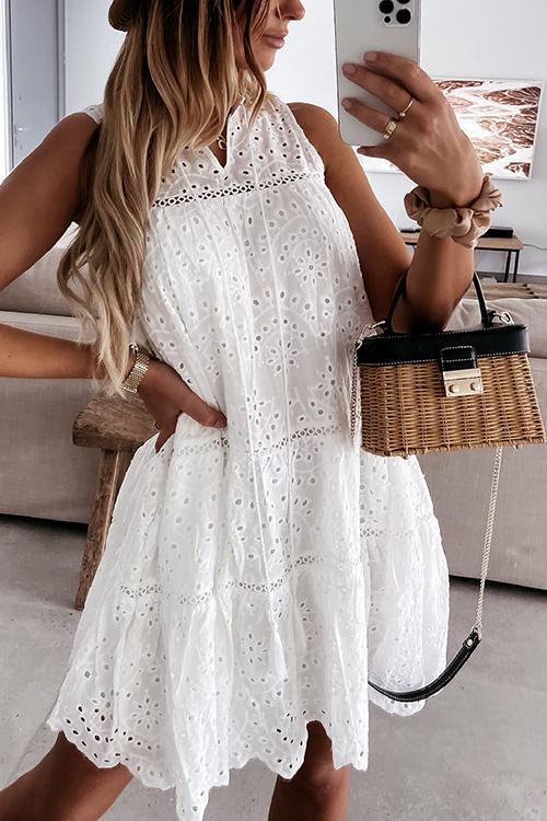 Hollow Ruffles Sleeveless Mini Dress - Fashionpara