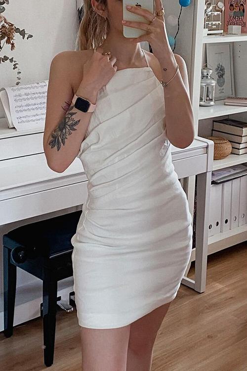 Ruched Backless Slip Mini Dress - Fashionpara