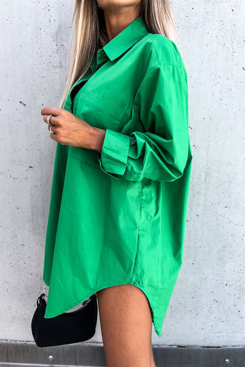 Button Pockets Oversized Shirt Dress - Fashionpara