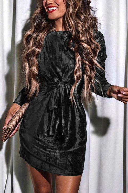 Velvet Twist Long Sleeve Mini Dress - Fashionpara
