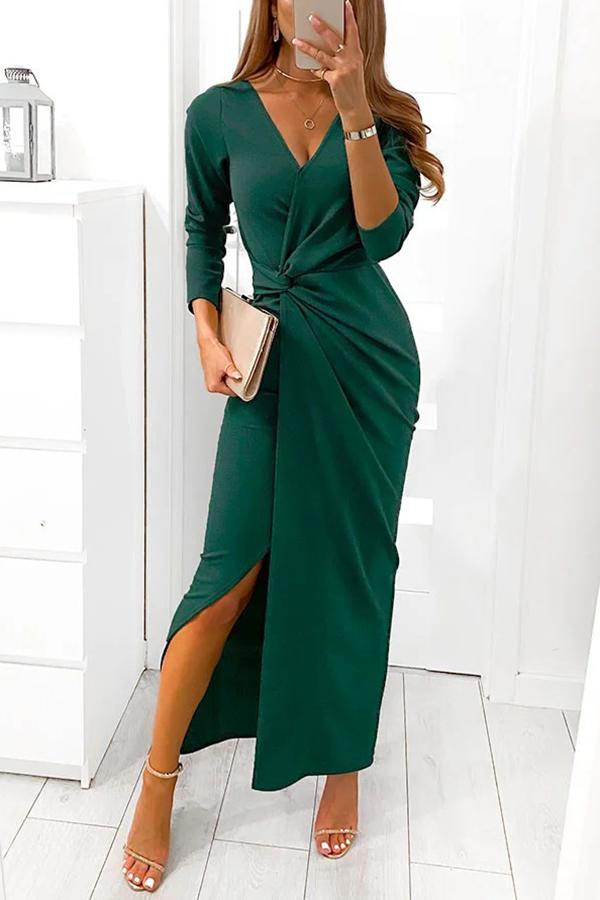 Twist V Necl Slit Maxi Dress - Fashionpara