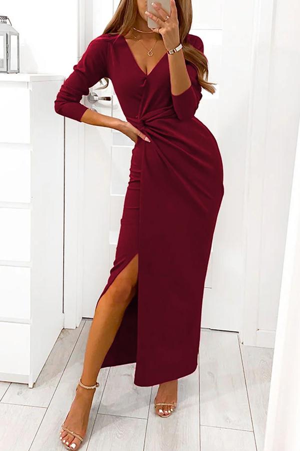 Twist V Necl Slit Maxi Dress - Fashionpara