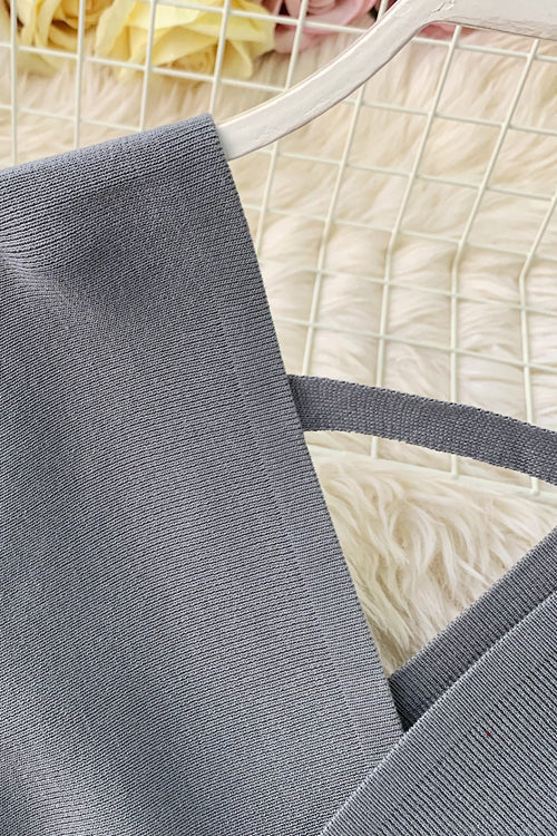 Surplice Wrap Side Slit Sweater Dress - Fashionpara