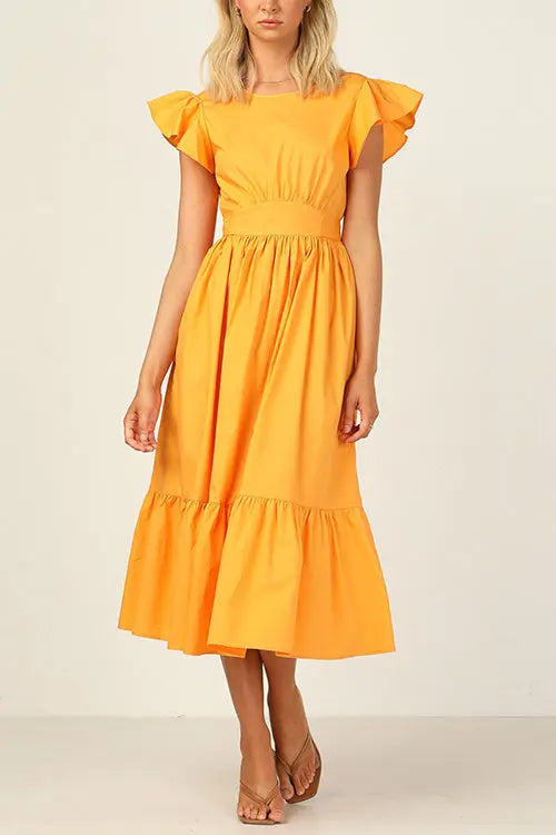 Ruffles Empire Waist Tie Backless Dress - Fashionpara