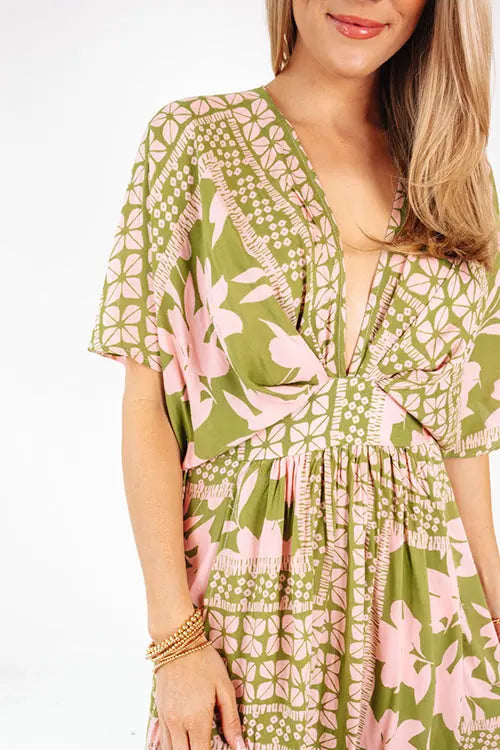 Like Palm Side Slit Bat Maxi Dress - Fashionpara