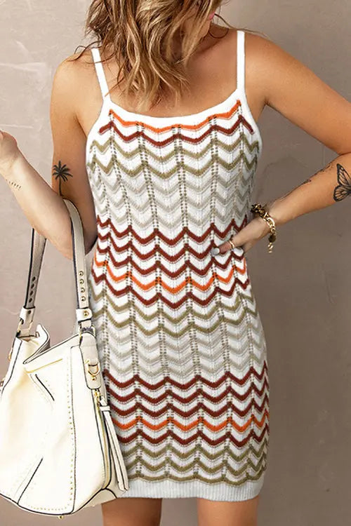Chevron Slip Bodycon Mini Dress - Fashionpara