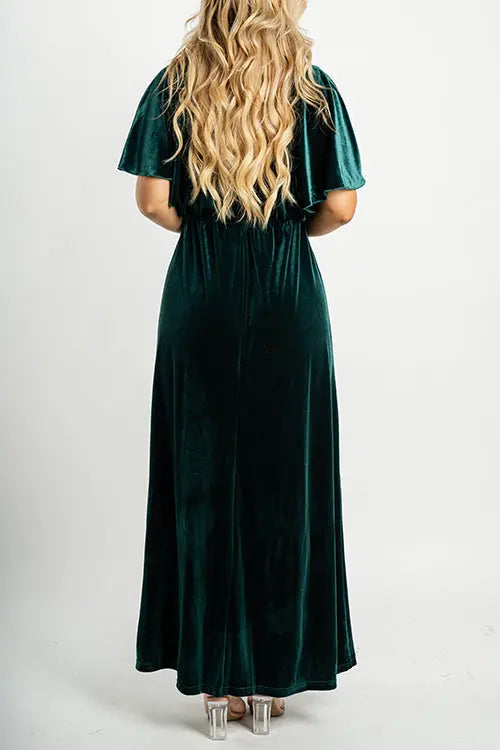 Velvet Wlastic Waist Slit Maxi Dress - Fashionpara