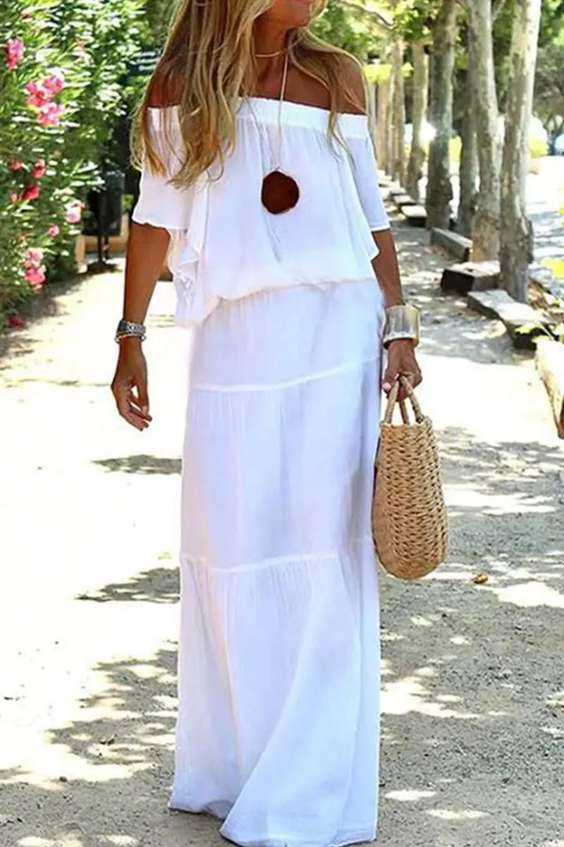 Strolling In The Sand Off Shouder Maxi Dress - Fashionpara