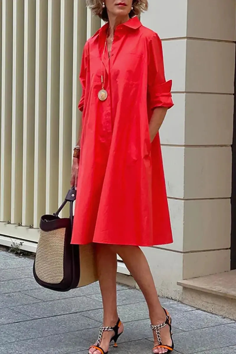 Classic Collared Shirt Dress - Fashionpara
