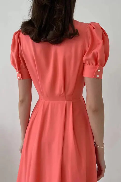 Pearl Button O Neck Shirt Maxi Dress - Fashionpara