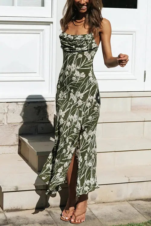 Pleated Bust SlitSlip Dress - Fashionpara