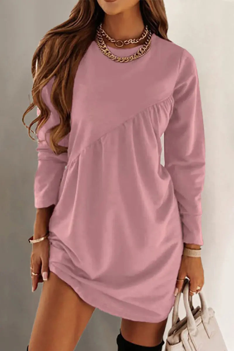 O Neck Long Sleeve Babydoll Tunic Dress - Fashionpara