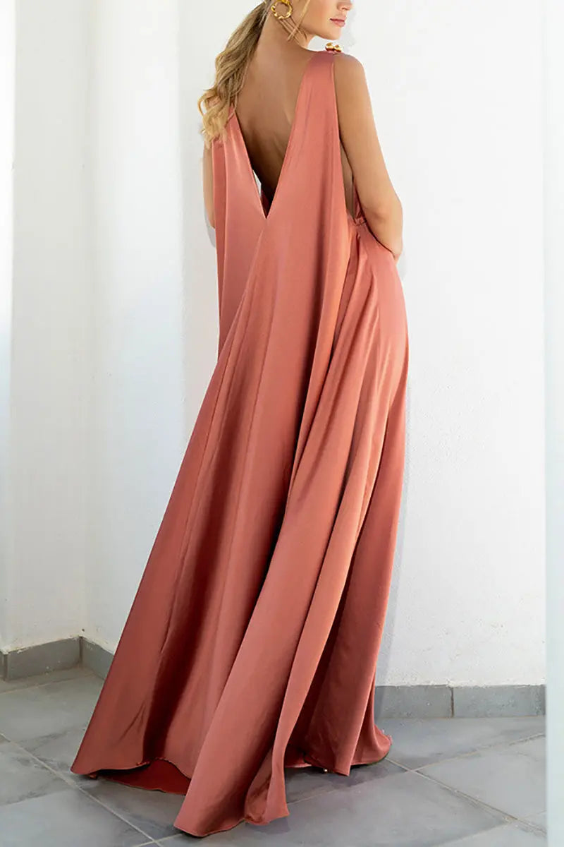 V Neck Backless Tank Maxi Dress - Fashionpara