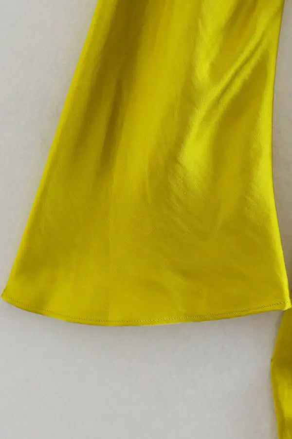 Satin One Shoulder Flares Sleeve Slit Midi Dress - Fashionpara