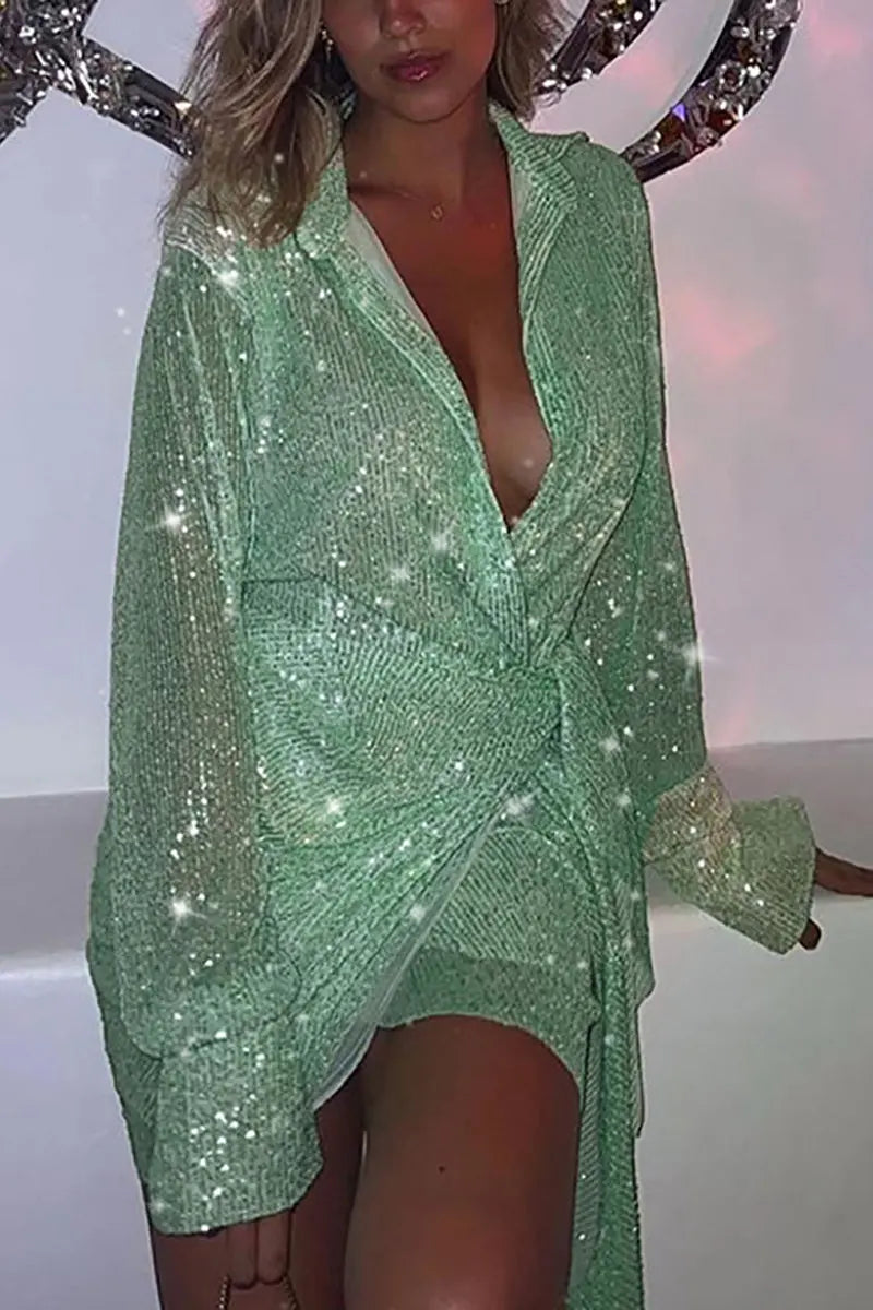 Seeing The Stars Sequin Wrap Mini Dress - Fashionpara