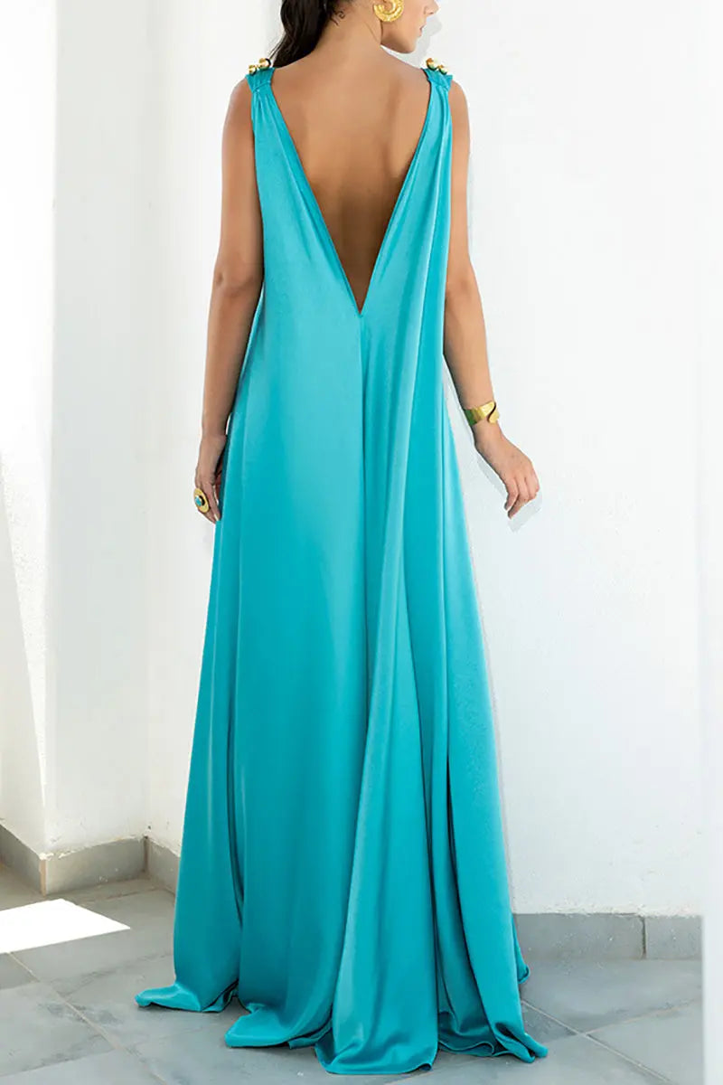 V Neck Backless Tank Maxi Dress - Fashionpara