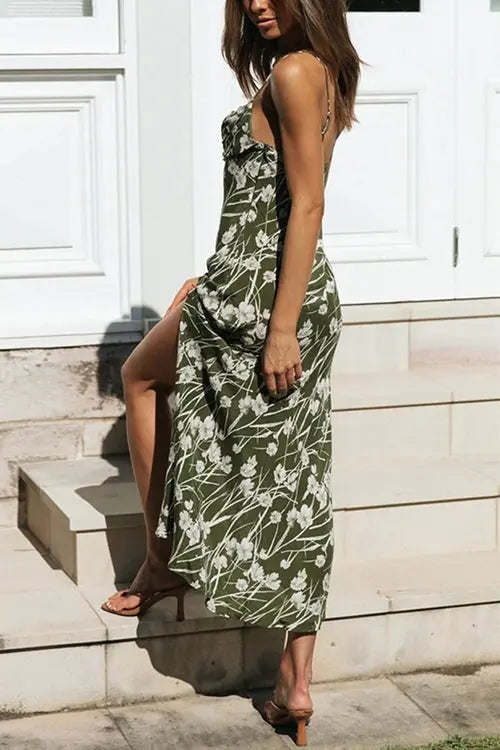 Pleated Bust SlitSlip Dress - Fashionpara