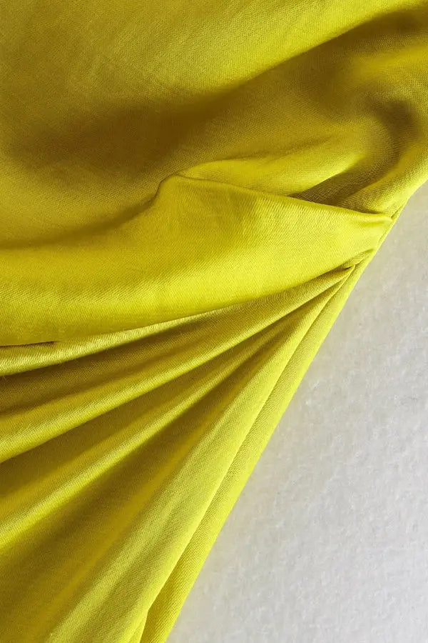 Satin One Shoulder Flares Sleeve Slit Midi Dress - Fashionpara