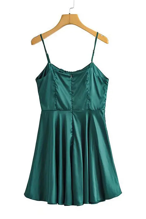 Satin Gathered Bust Slip Mini Dress - Fashionpara