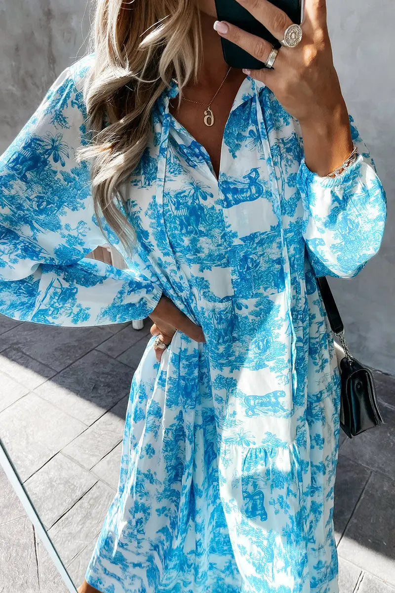 Floral V Neck Long Sleeve Maxi Dress - Fashionpara