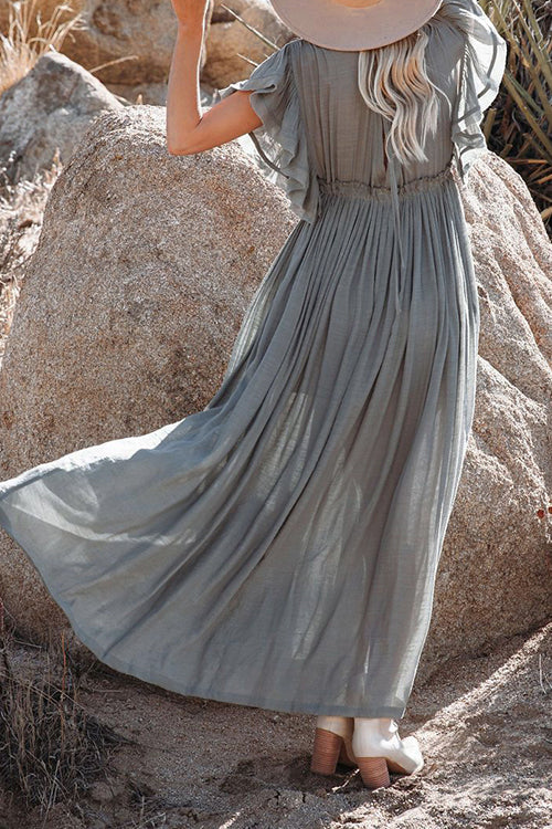 Button Drawstring Waist Bat Maxi Cover Dress  Fashionpara