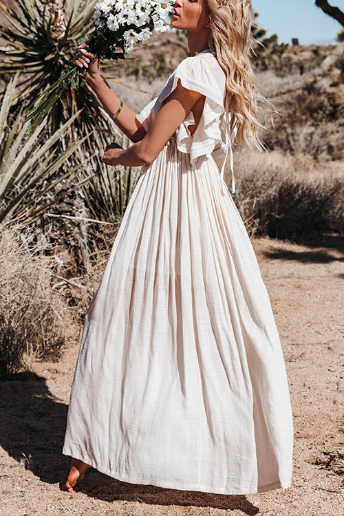 Button Drawstring Waist Bat Maxi Cover Dress  Fashionpara