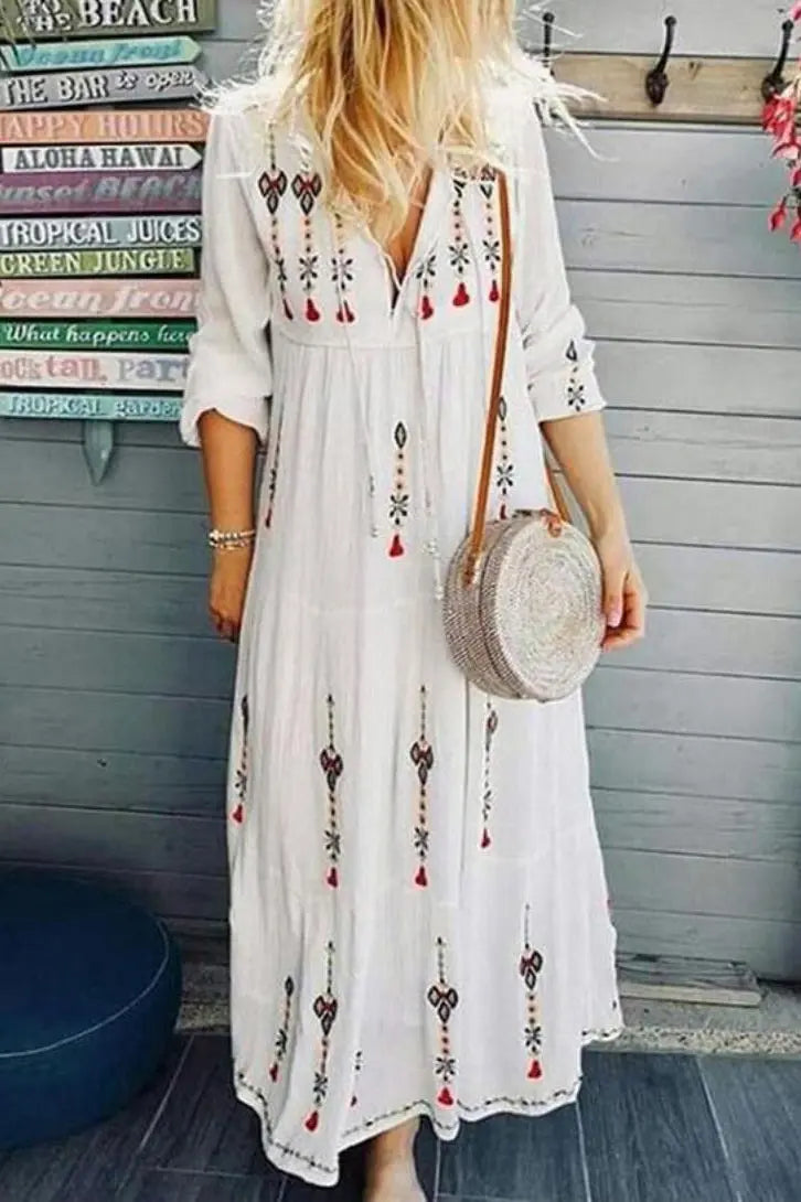 Print Long Sleeve Maxi Dress - Fashionpara