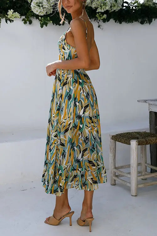 Floral Print Ruffle Hem Slip Dress - Fashionpara