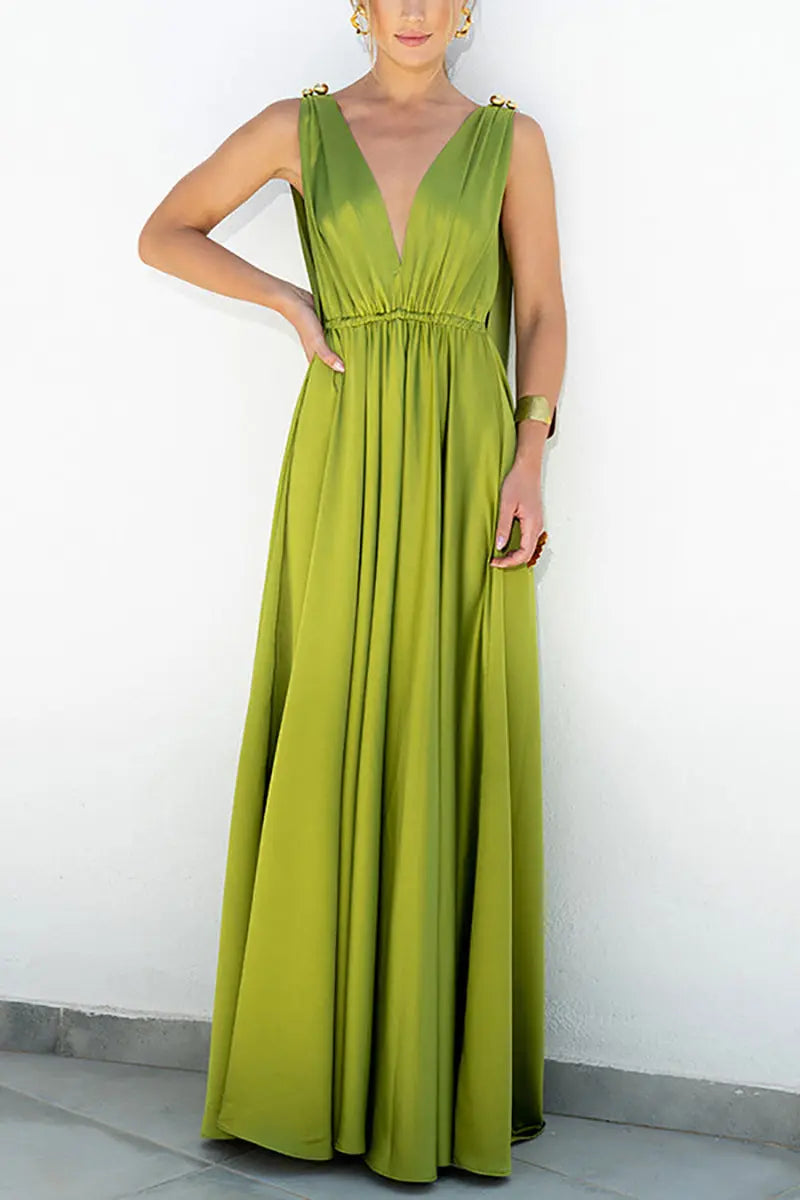 V Neck Backless Tank Maxi Dress - Fashionpara