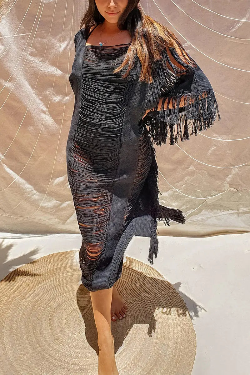 Raw Frayed Curning Cover Dress - Fashionpara