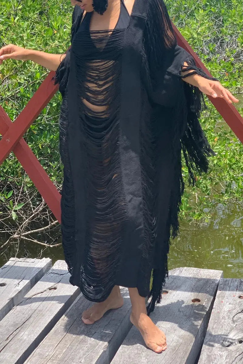 Raw Frayed Curning Cover Dress - Fashionpara