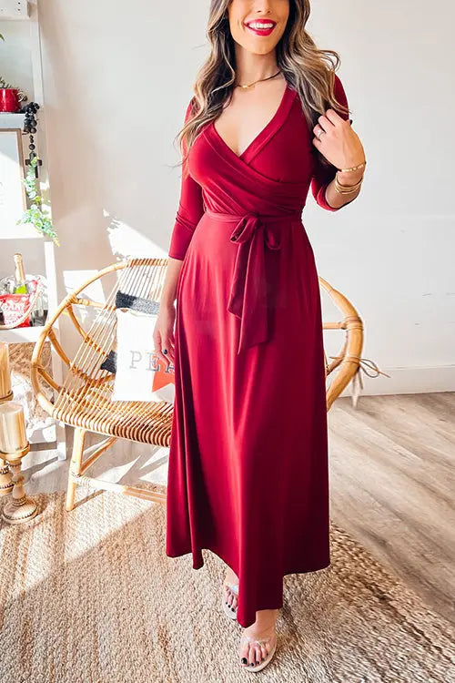 Solid Wrap Maxi Dress - Fashionpara