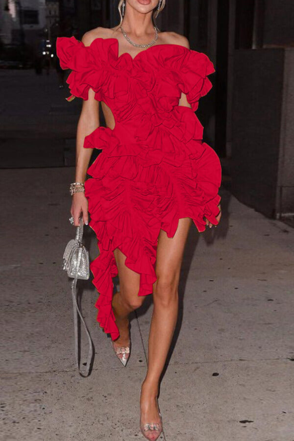 Irregular rolled edge sexy dress - Fashionpara