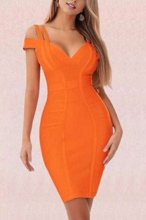 Sia Bandage Dress - Apricot Orange