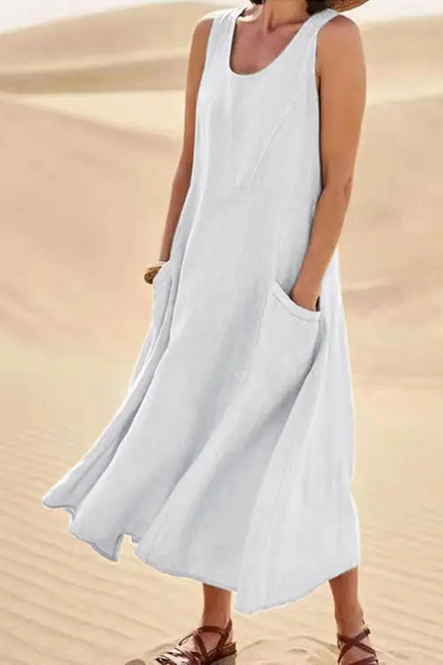 O Neck Pocket Sleeveless Maxi Dress - Fashionpara