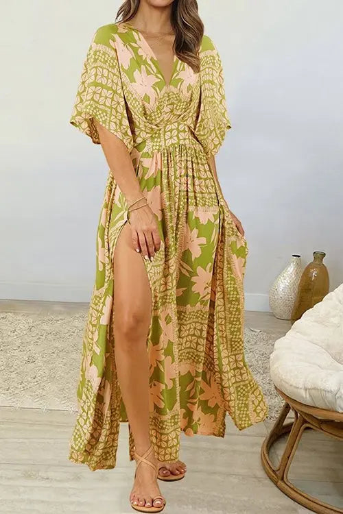Like Palm Side Slit Bat Maxi Dress - Fashionpara