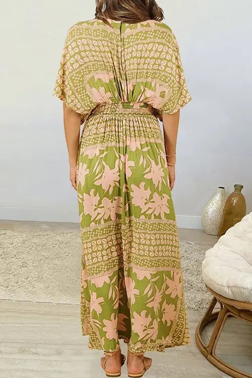 Like Palm Side Slit Bat Maxi Dress - Fashionpara