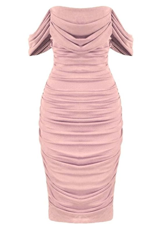 Zia Bodycon Wrap Midi Dress - Dusty Pink