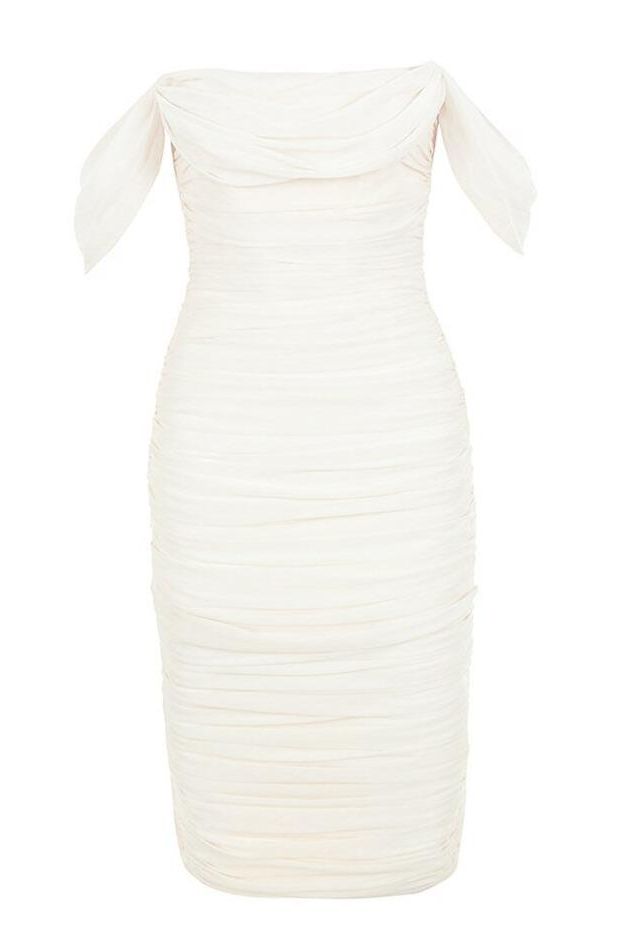 Zia Bodycon Wrap Midi Dress - Pearl White