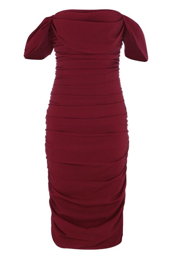 Zia Bodycon Wrap Midi Dress - Red Wine